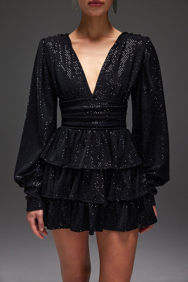 Vatkalı shiny mini elbise - 3