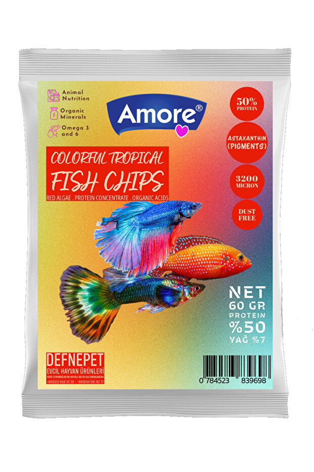 Colorful Tropical Fish Chips 60gr (Sarımsak-Kekik-Tarçın) Lepistes-Melek-Plati-Moli Balık Yemi - 1