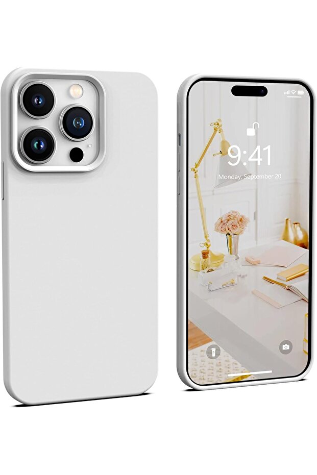 غطاء ناعم من السيليكون متوافق مع هاتف iPhone 15 PRO MAX مصنوع من الألياف الدقيقة المقاومة للخدش (أبيض) - 1