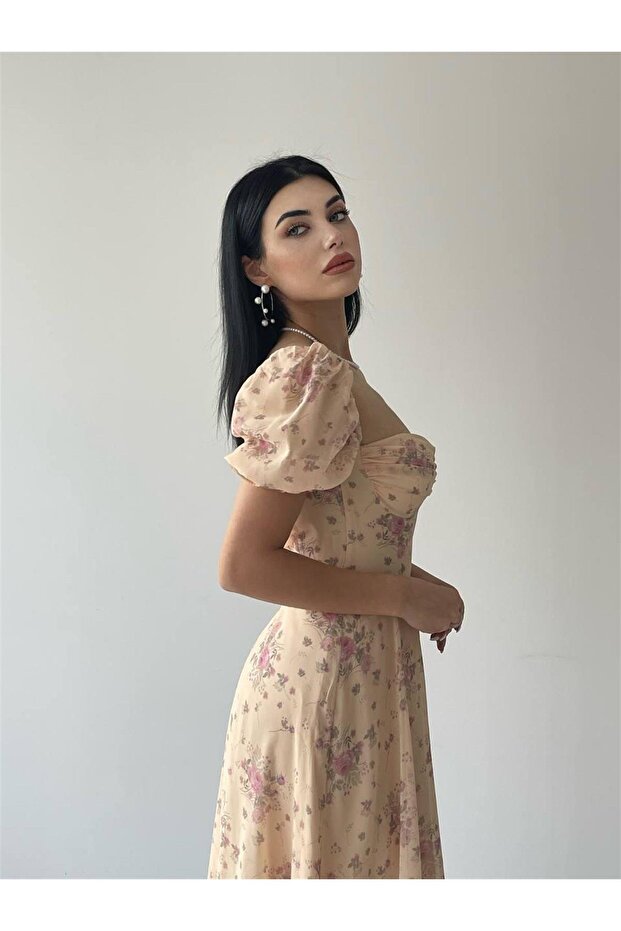 Candy Şifon Elbise Pudra - 7