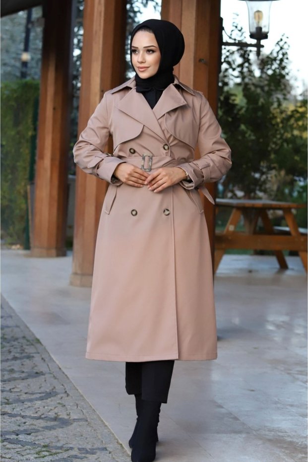 Jacket Collar Sleeve Detailed Lined Women's Trench Coat