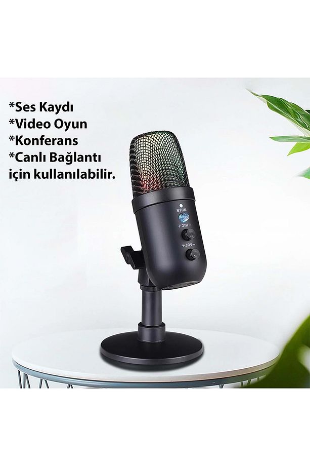 Profesyonel Kardioid RGB Oyuncu Stüdyo Kayıt Kablolu Podcast Mikrofonu - 5