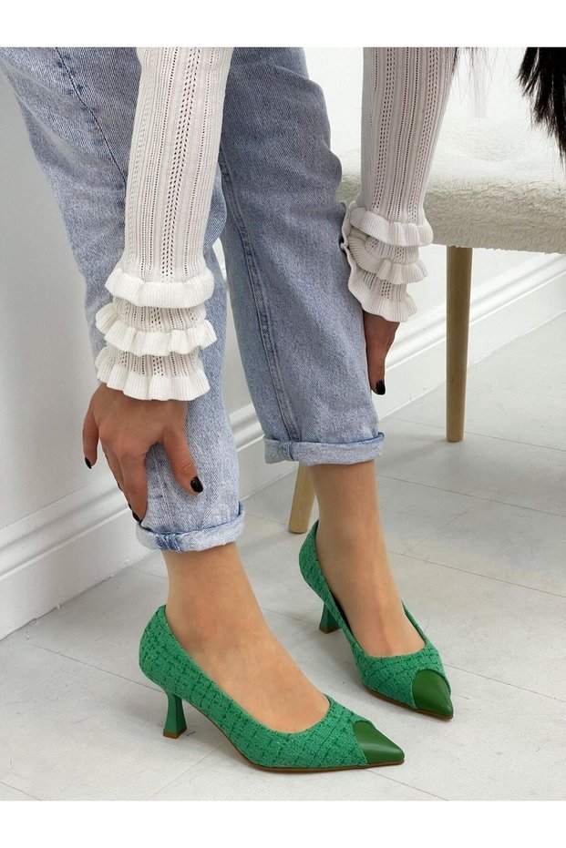 Green Tweed (Tress) Skeleton Detail Women's Stiletto