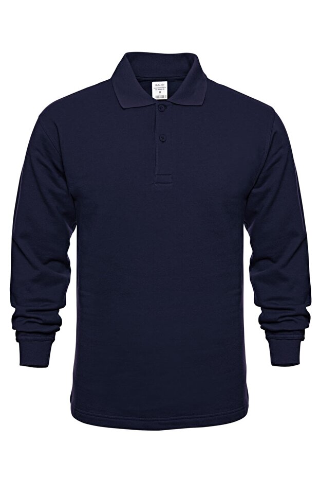 Polo Neck Navy Blue Long Sleeve Sweatshirt