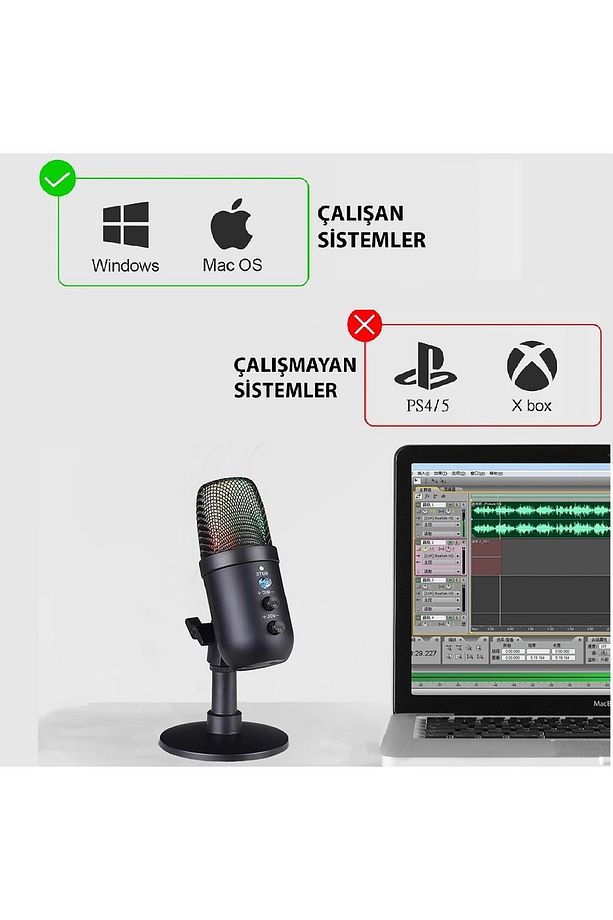 Profesyonel Kardioid RGB Oyuncu Stüdyo Kayıt Kablolu Podcast Mikrofonu - 7