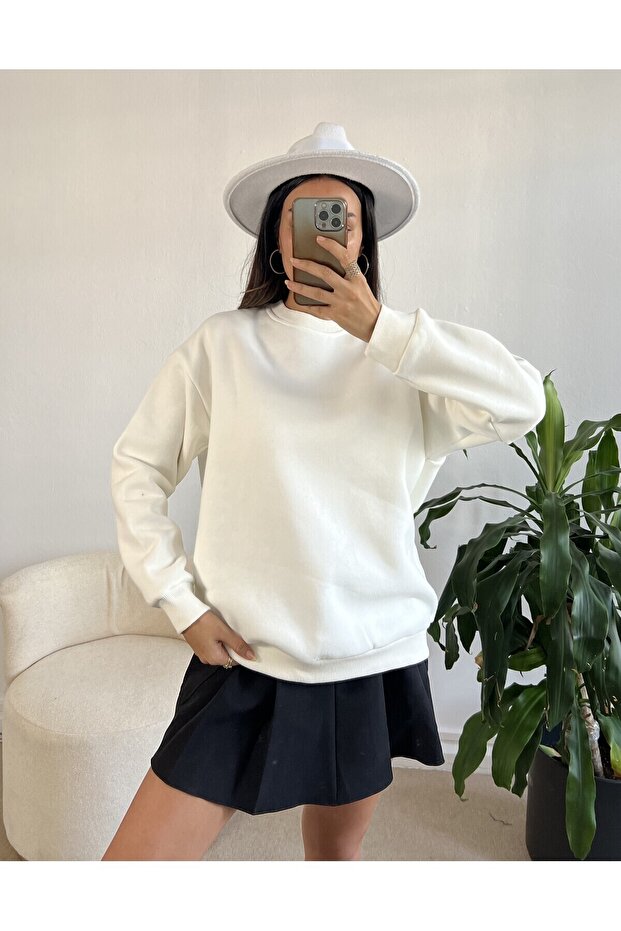 Hanorac oversize Ecru Basic 26088 - 3