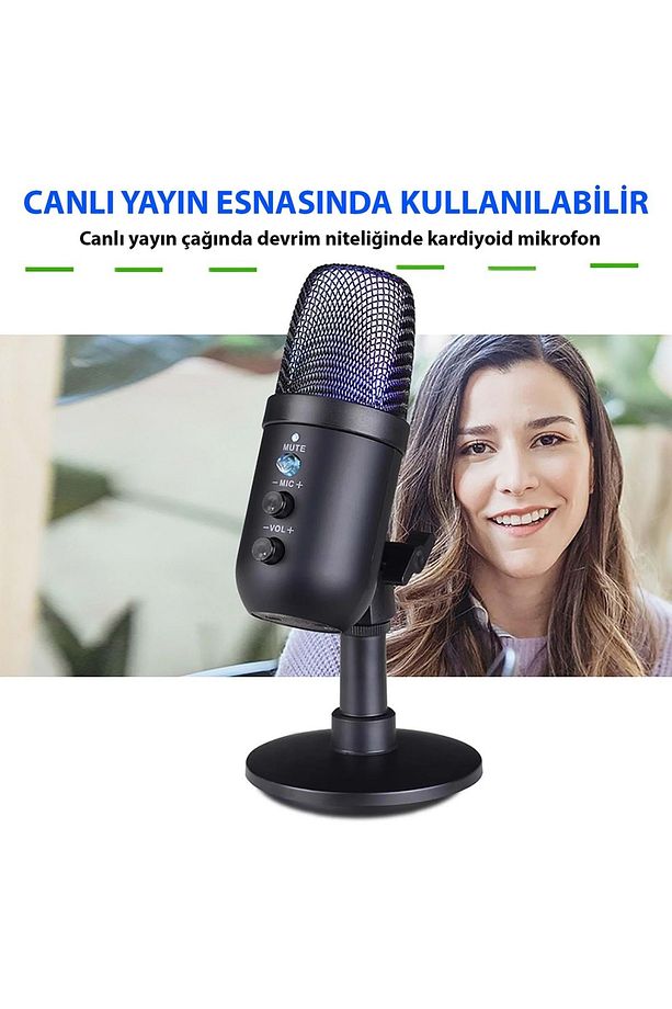 Profesyonel Kardioid RGB Oyuncu Stüdyo Kayıt Kablolu Podcast Mikrofonu - 3