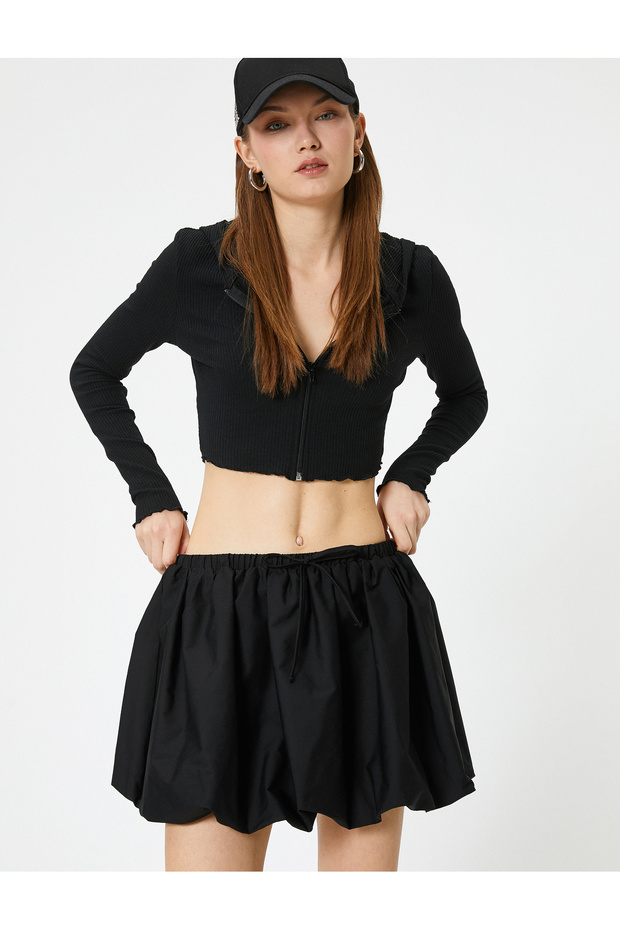 Crop Hooded Zipper Cardigan Long Sleeve Slim Fit