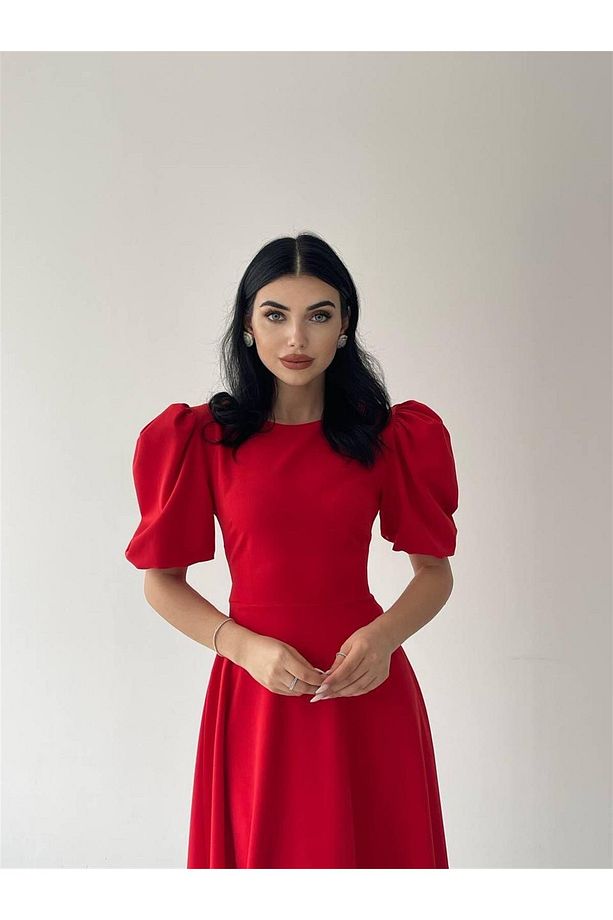 Viki Midi Boy Kloş Elbise- 4414 - Kırmızı - 6