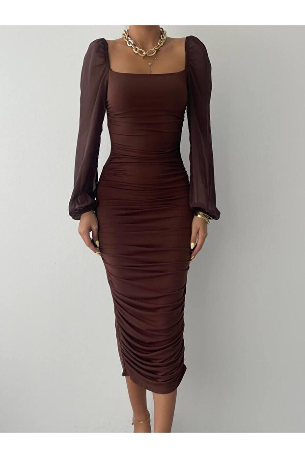 Sildane Drapeli Tül Kol Elbise - 7