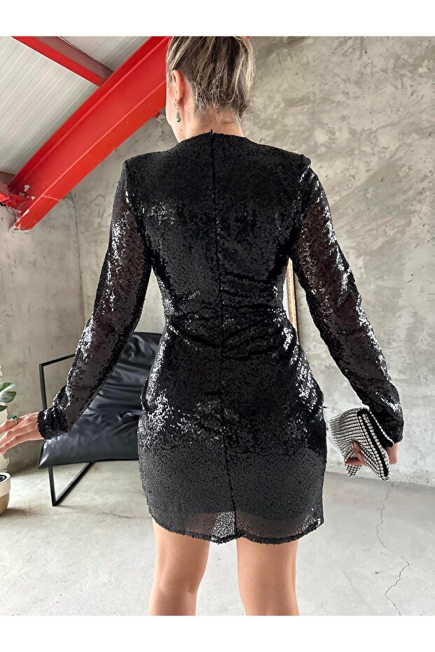 Elisya Mini Simli Elbise - Siyah - 3