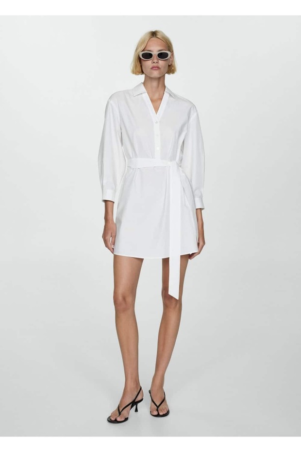 Kuşaklı gömlek elbise - 1