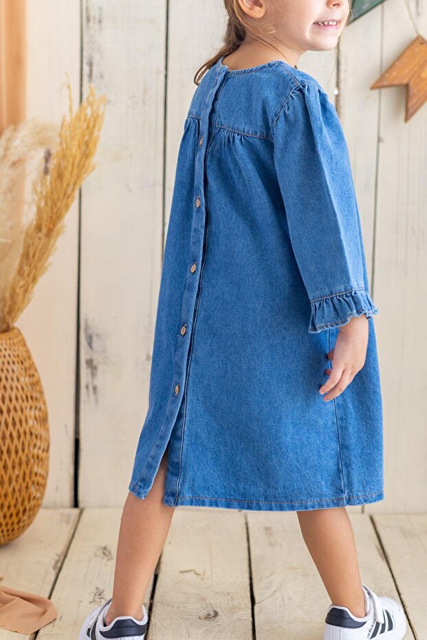 Button Detailed Robadan Girl's Dress Blue
