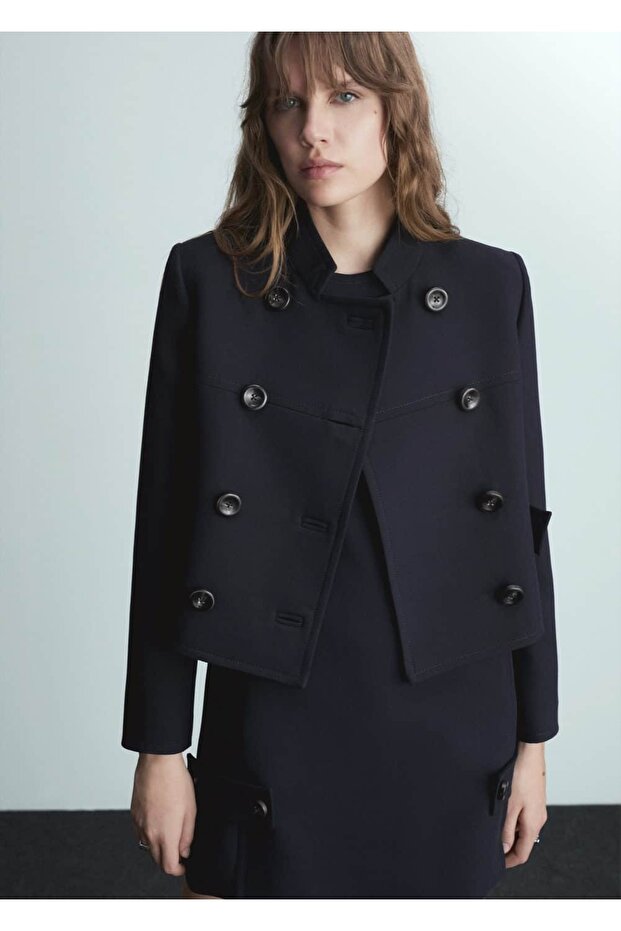 Kruvaze Cropped Ceket - 1