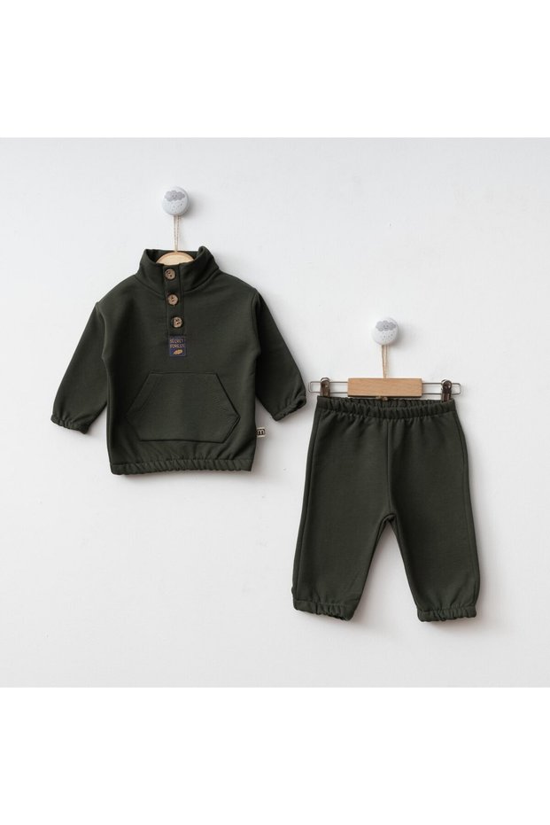Newborn Baby Girl and Boy Winter Fleece Sports Suit Double Bottom Top Board Button Detail Pocket Suit