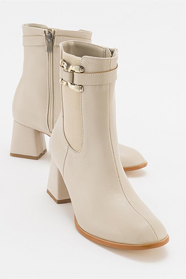 Tokalı Topuklu Bot BEJ CİLT - 1