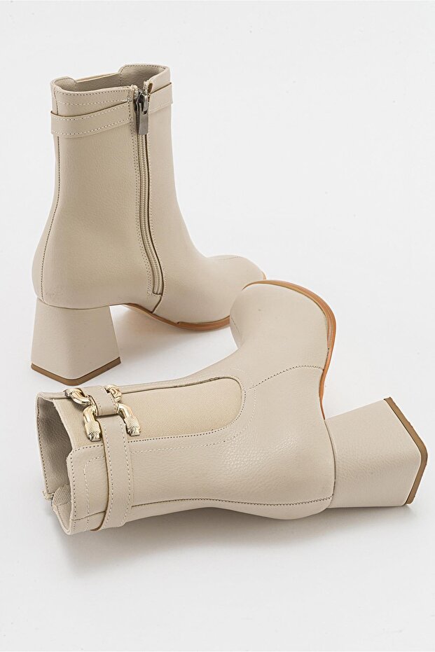Tokalı Topuklu Bot BEJ CİLT - 5