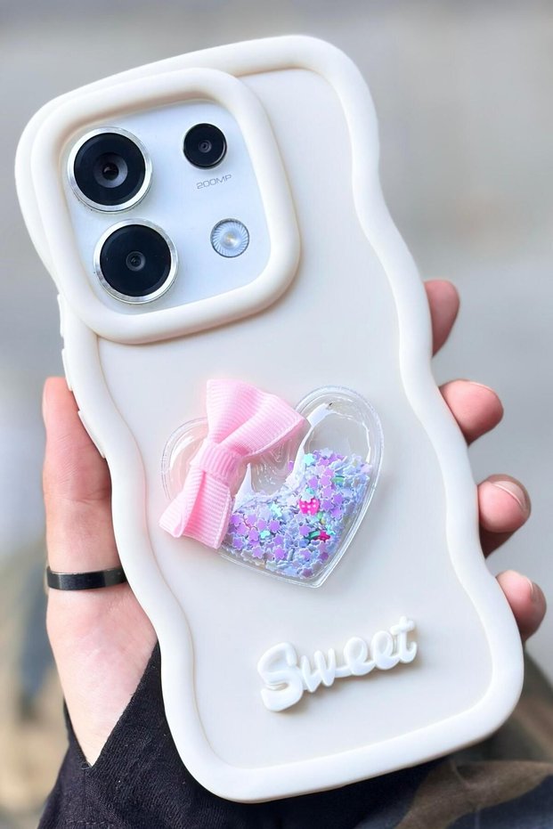 Redmi Note 13 Pro 4g Compatible Colorful Heart Ribbon Detailed Glittery Wavy Sweety Case