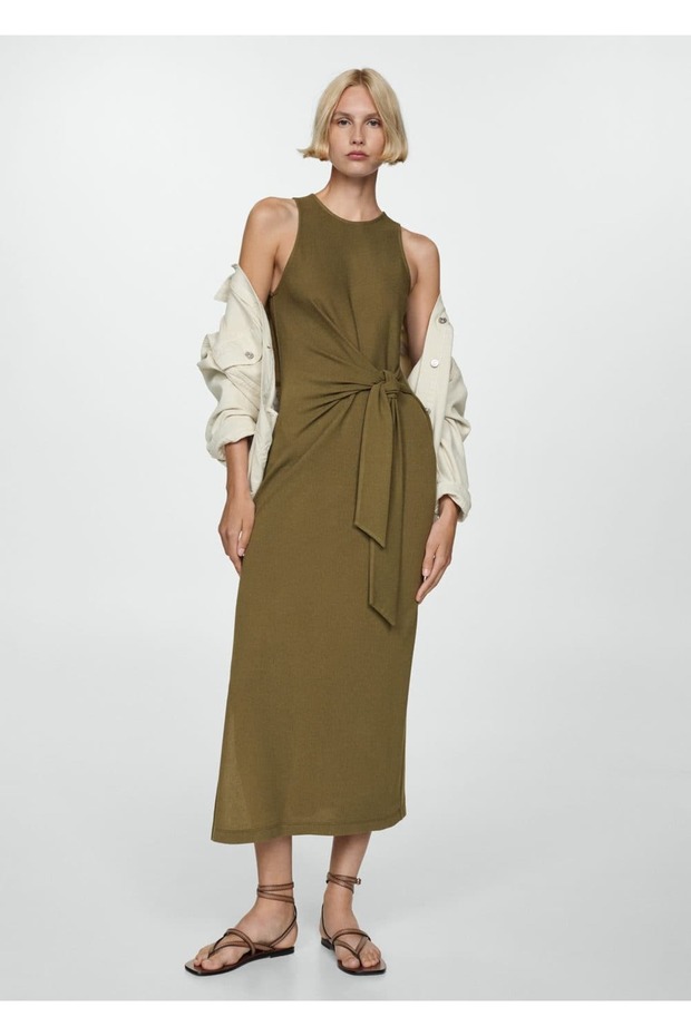 Bağ detaylı triko elbise - 2