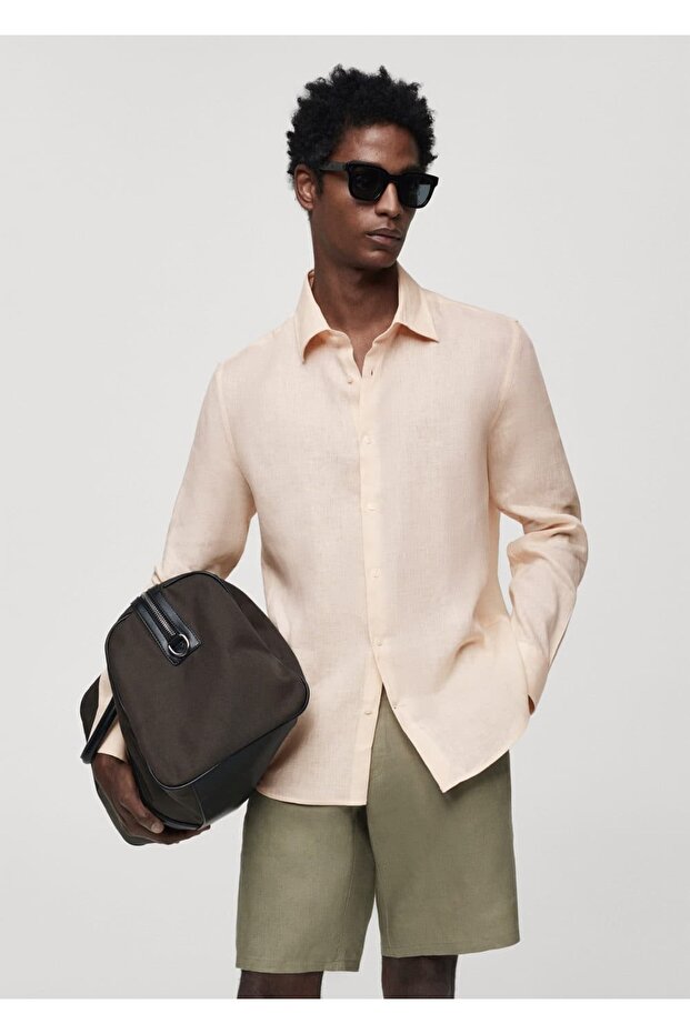 %100 Keten Regular Kesim Gömlek - 1