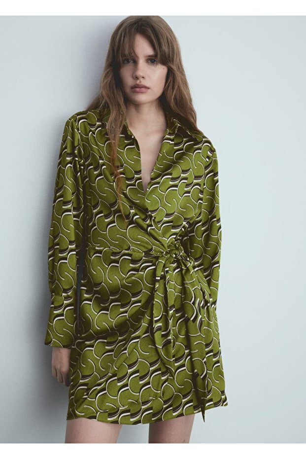 Desenli Saten Elbise - 1