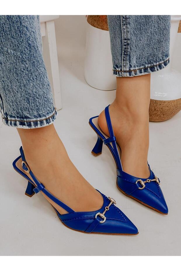 Cobalt Blue Leather (Moss) Buckle Detail Women's Stiletto