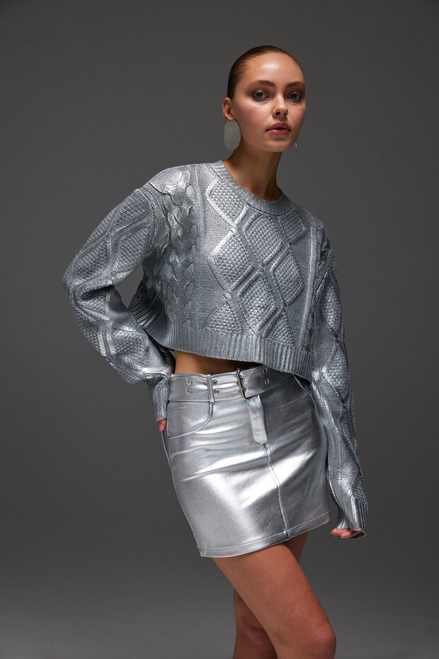 متماسكة سترة المحاصيل منقوشة - 1