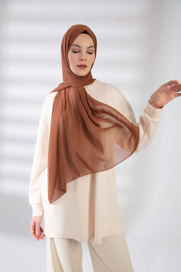 Hazelnut Chiffon Shawl - 4