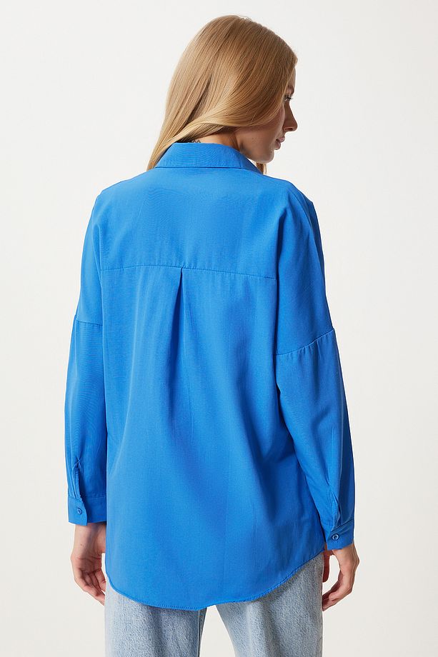 Oversize Basic Gömlek CANLI MAVİ LDD0003 - 7
