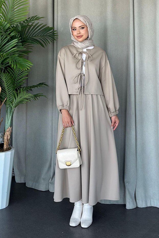 Beige Bella Scuba Set - Lace-Up Skirt