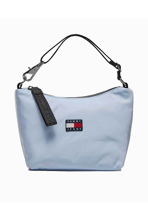Women's Leather Brand Logo Zippered Daily Use Blue Shoulder Bag AW0AW15823-C1O
