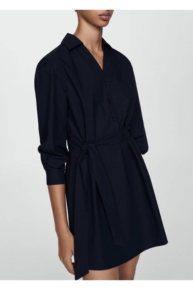 Kuşaklı gömlek elbise - 5