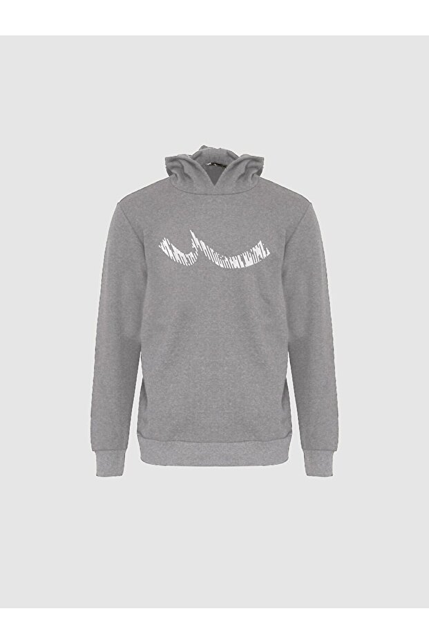 Sıgn Baskılı Kapüşonlu Gri Sweatshırt - 1