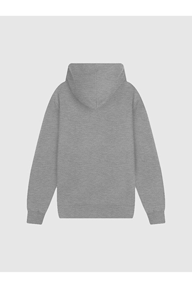 Sıgn Baskılı Kapüşonlu Gri Sweatshırt - 2