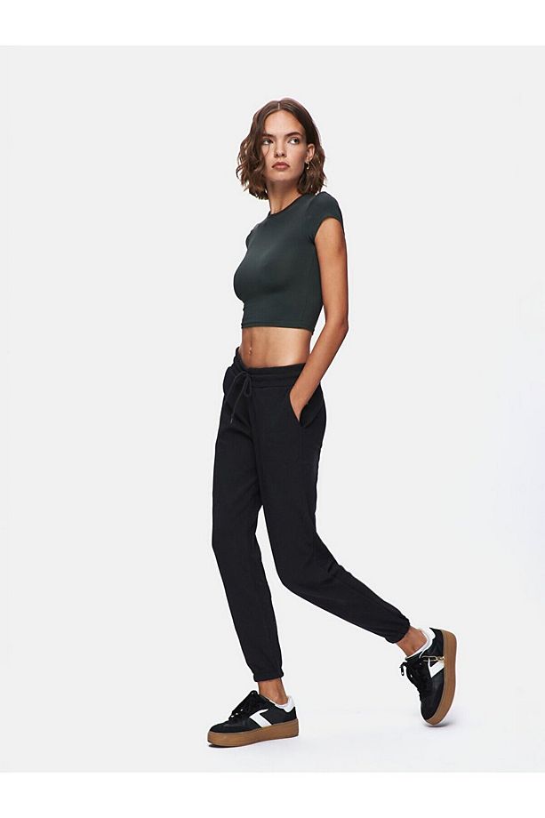 Düz Jogger Regular Fit Siyah Eşofman - 5
