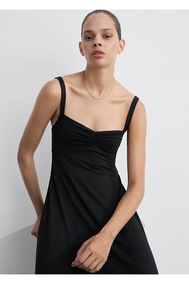 Askılı evaze kesim elbise - 1