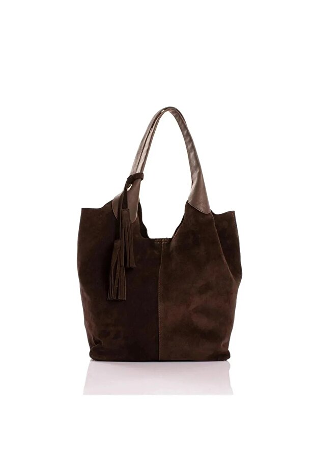 حقيبة كتف من الجلد البني الطبيعي - 1