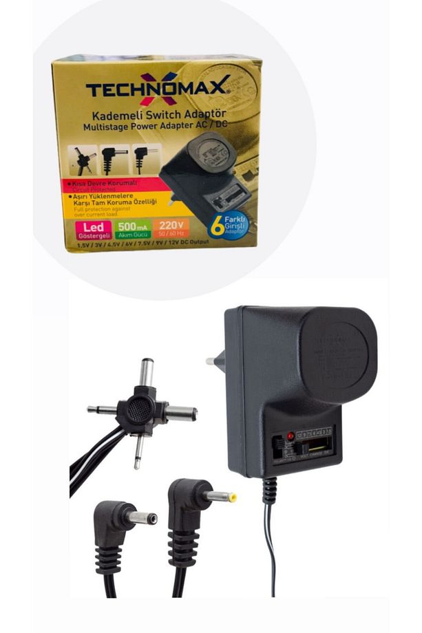 Kademeli Switch Adaptör 1,5v/3v/4,5v/6v/7,5v/9v/12v Dc Output 6 Farklı Girişli Adaptör 500 Mah - 1