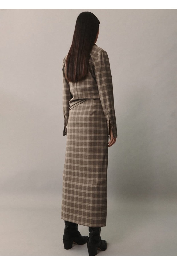 Plaid Skirt with Slits - 4