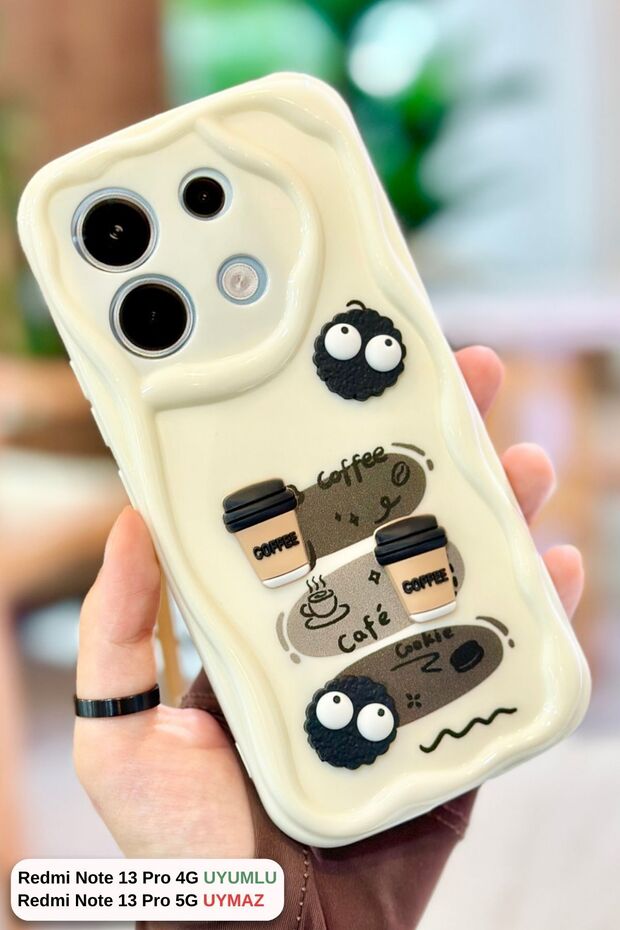 حافظة Redmi Note 13 Pro 4G بنمط بسكويت القهوة بتصميم لامع ثلاثي الأبعاد - 1