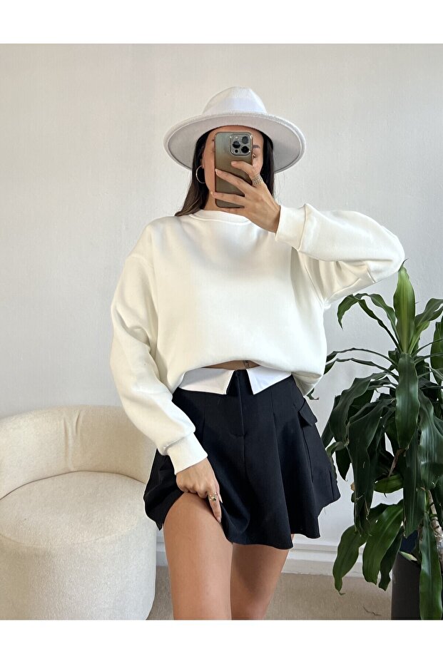 Hanorac oversize Ecru Basic 26088 - 2