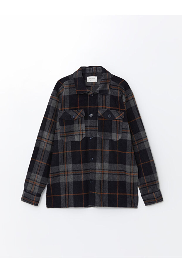 Regular Fit Uzun Kollu Ekose Erkek Gömlek Ceket - 1