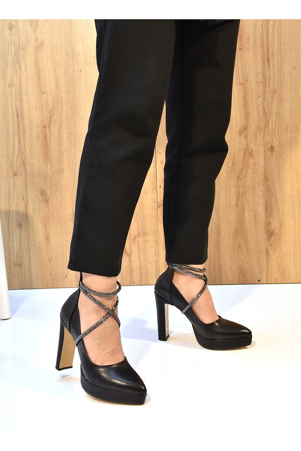 Platformlu Topuklu Kadın Sivri Burun Stiletto Ayakkabı SİYAH - 1
