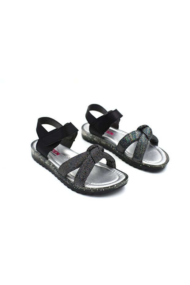 (Arzen Sandals) Thermo Non-Slip Sole Velcro Children's Sandals Black
