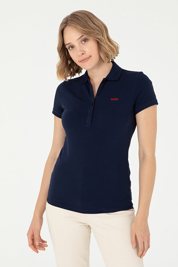 Women's Navy Blue Basic Polo Neck T-Shirt 50285846 -Vr033