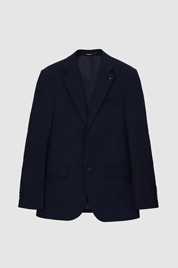 Slim Fit Lacivert Mono Yaka Tek Yırtmaçlı Astarlı Takim Elbise Yelekli - 5