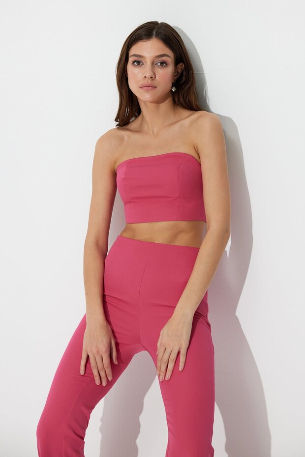 Pembe İspanyol Paça Kumaş Pantolon - 4