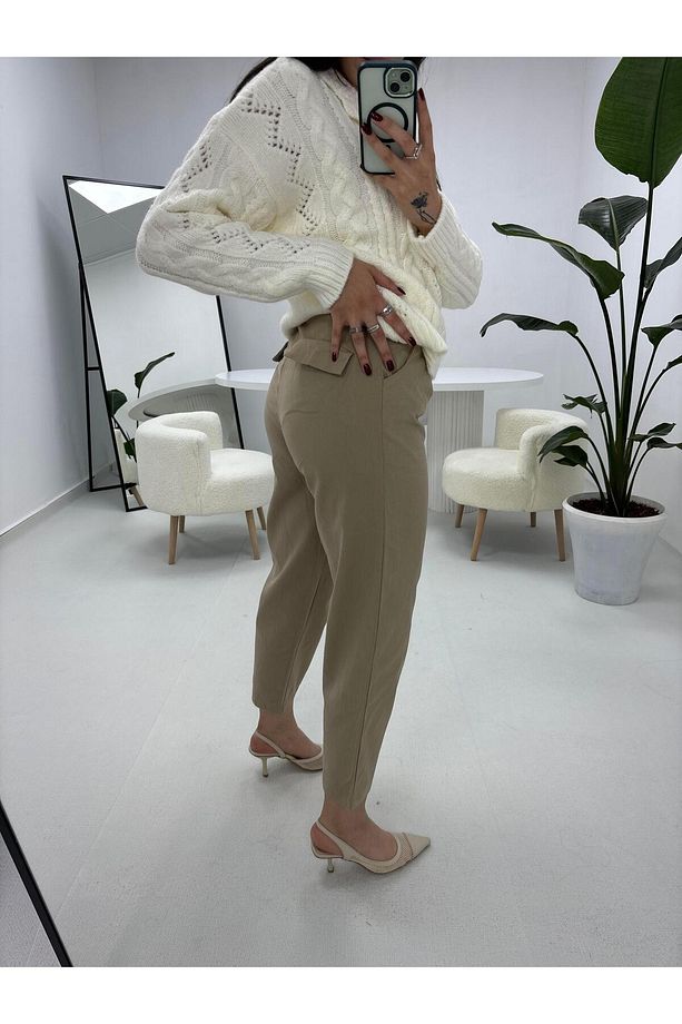Gabardin Kumaş Havuç Model Vizon  Pantolon - 3
