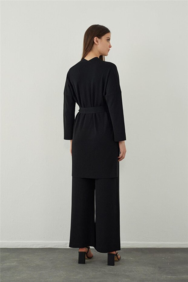 Siyah Boru Paça Basic Triko Pantolon - 4