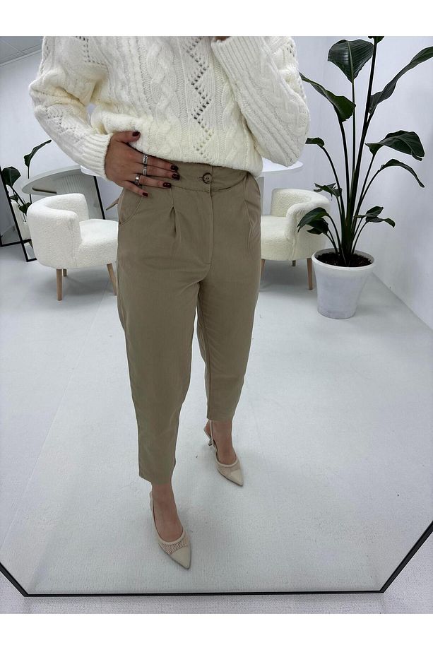 Gabardin Kumaş Havuç Model Vizon  Pantolon - 1
